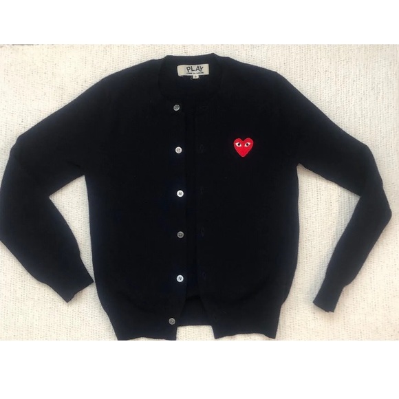 COMME DES GARCONS PLAY CARDIGAN  SWEATER JAPAN SIZE S NAVY BLUE $455 - Picture 2 of 11